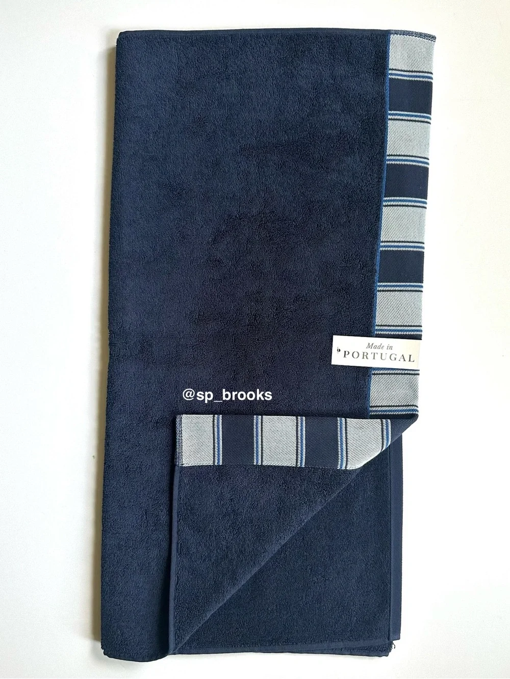 🎁6PC FELPINTER Bath Towel Set - Navy Blue with Woven Striped Piping - Cotton